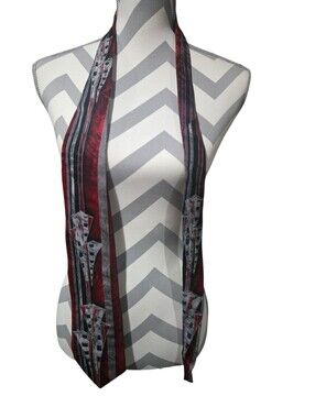 Conte Di Milano Slim Burgundy and Black Silk Tie with Geometric Motif